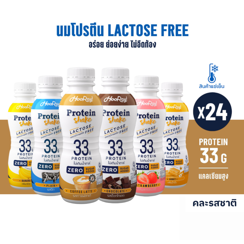 [ตะกร้ากาแฟ] Hooray! Protein Shake Lactose Free นมโปรตีนสูตรเวย์ Pack 24 ขวด