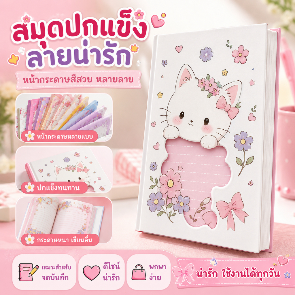 สมุดโน้ตปกแข็งแม่เหล็ก ลายการ์ตูนน่ารัก กระดาษพิมพ์สีเต็มเล่ม ของขวัญวันเกิด เก็บเงินปลายทาง