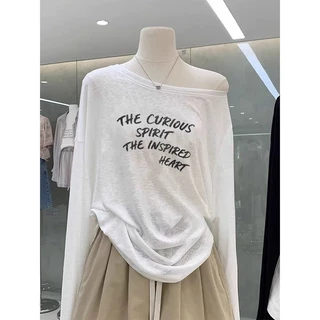 เสื้อกันแดด สำหรับผูหญิง แขนยาวพิมพ์ลายอักษร เสื้อแขนยาวสไตล์เกาหลี น้ำหนักเบาและสวมใส่สบาย 🌷✨