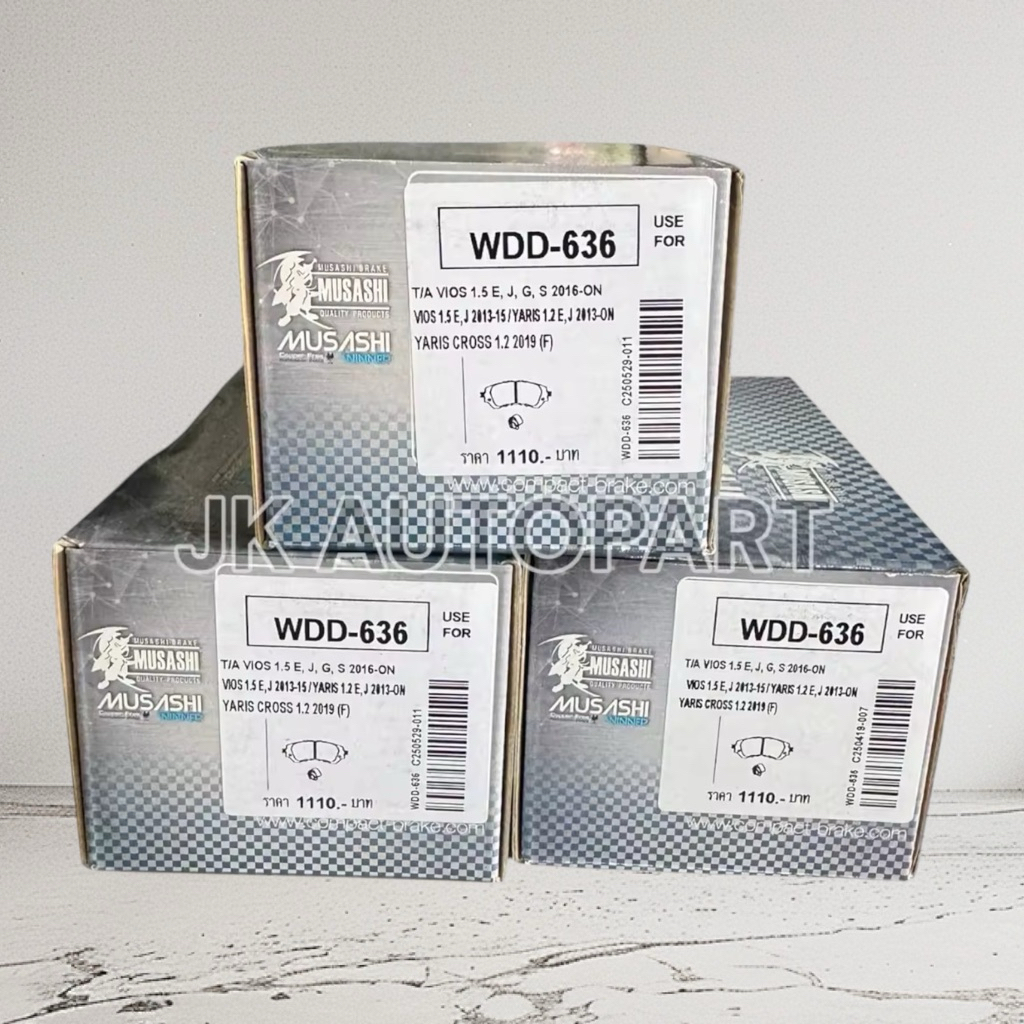WDK-636 ผ้าดิสเบรคหน้า MUSASHI WDD636 TOYOTA VIOS 1.5 S,G, E J YARIS 1.2 E,J TOYOTA  VIOS 1.5 E,J (1