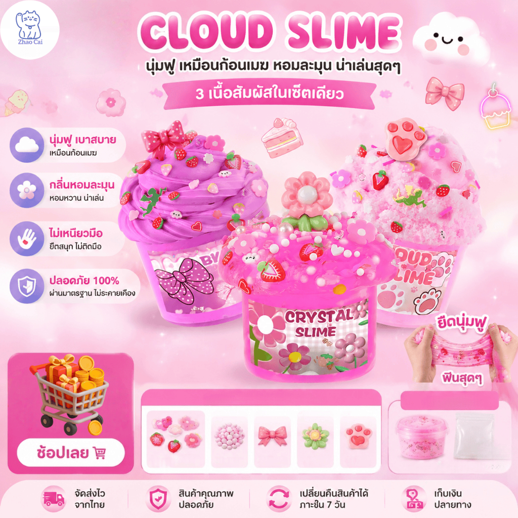 จัดส่งจากกรุงเทพฯ🚚🚚 Fluffy Me Cloud Slime สไลม์เนื้อฟู นุ่มเหมือนปุยนุ่น กลิ่นหอม น่ารักเกินต้าน