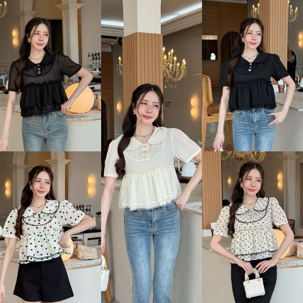 [S-XXL]เสื้อครอประบายชายสองชั้นแต่งลูกไม้