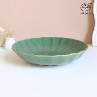 [ลดสูงสุด 80%] NP Ceramic จานเซรามิค จานเปลือกหอยสีเขียวเข้ม สวยหรูดูแพง