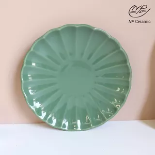 [ลดสูงสุด 80%] NP Ceramic จานเซรามิค จานเปลือกหอยสีเขียวเข้ม สวยหรูดูแพง
