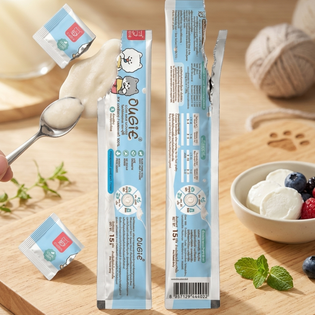 Follow-10฿ OUGIE โยเกิร์ตนมแพะแท้ 100% สำหรับสุนัขและแมว Human Grade โปรไบโอติก พรีไบโอติก เสริมลำไส้ ย่อยง่าย