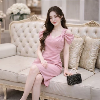 TwinsShopVip💗พร้อมส่ง TW20725 เดรสเว้าไหล่ กระโปรงไขว้จีบ