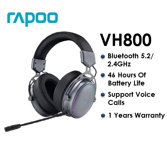 หูฟังเกมมิ่งไร้สาย RAPOO (VH800) WIRELESS HEADSET SPACE GRAY RGB Backlight