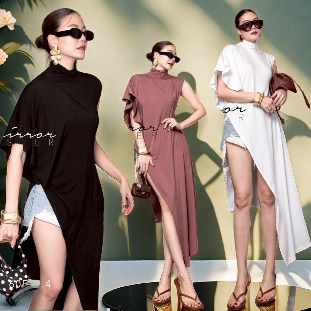 MirrorsisteR 60512.4 เสื้อทรงคอปีนแบบนุ่มนวล ดีไซน์แขนล้ำด้านหนึ่ง