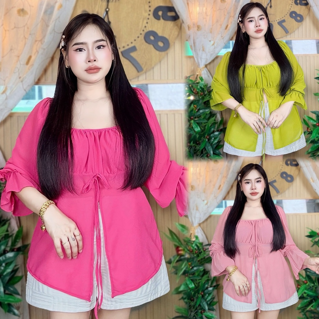 เสื้อสาวอวบอ้วน อก38-46 ยาว 27 ผ้าชีฟองบางๆพริ้วๆสวยหรูมาก รุ่นฟรุ้งฟริ้งผ้าชีฟอง