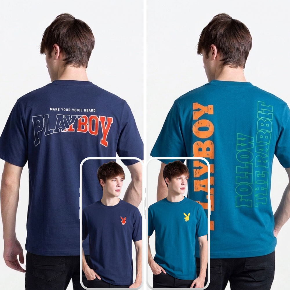 PLAYBOY 05PB เสื้อยืด   เสื้อผ้าผู้ชาย/เสื้อ/เสื้อยืดสีกรม รุ่น P1MT265TB025NV  P1MT265TB051BL