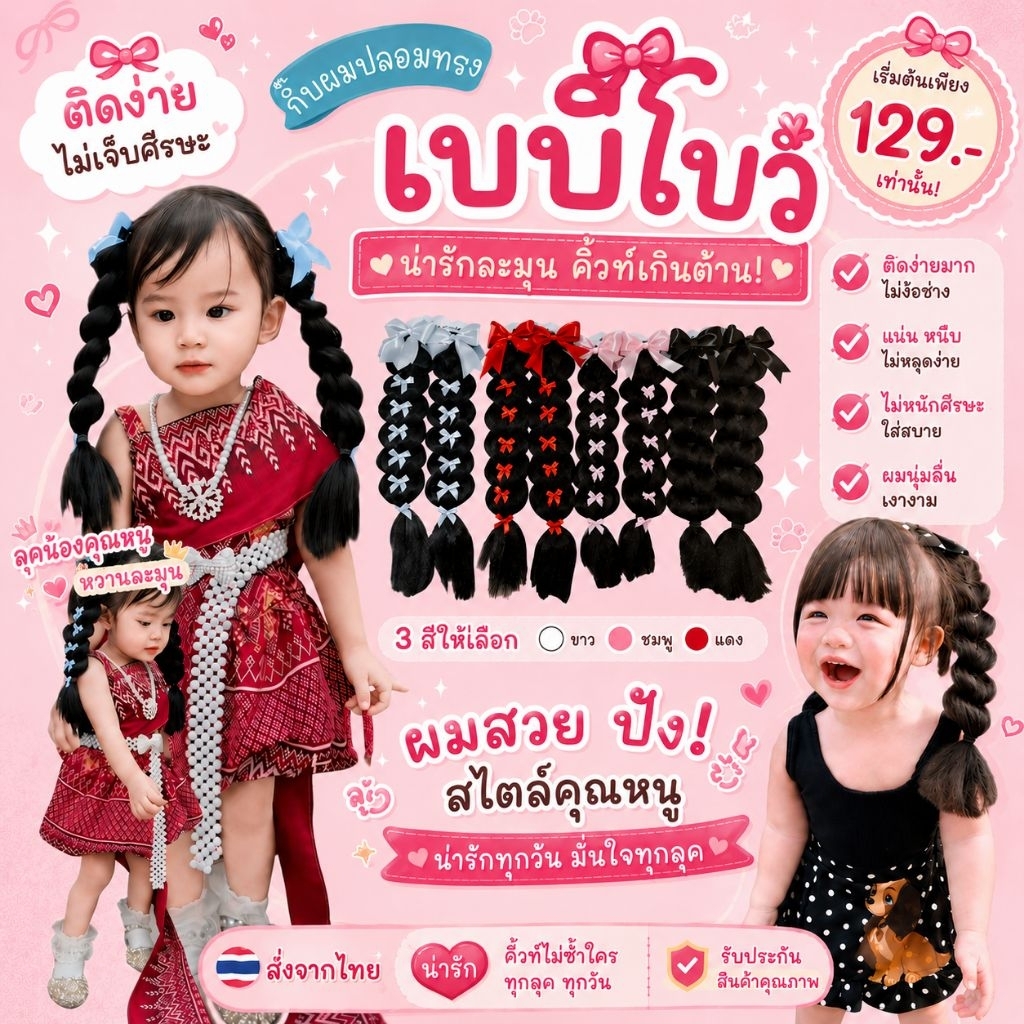 กิ๊บผมปลอมทรงเบบี้โบว์