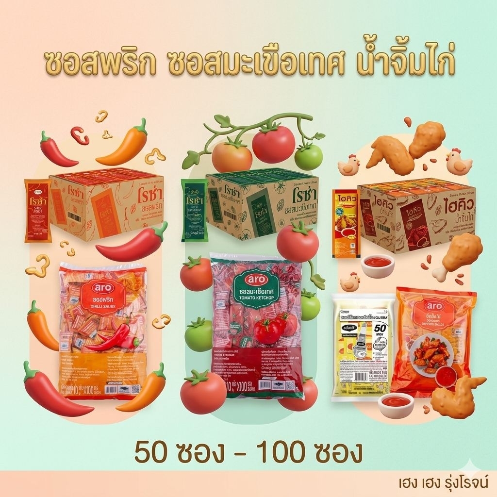 [แพ็ค100ซอง] โรซ่า ไฮนซ์ ซอสมะเขือเทศ ซอสพริก น้ำจิ้มไก่