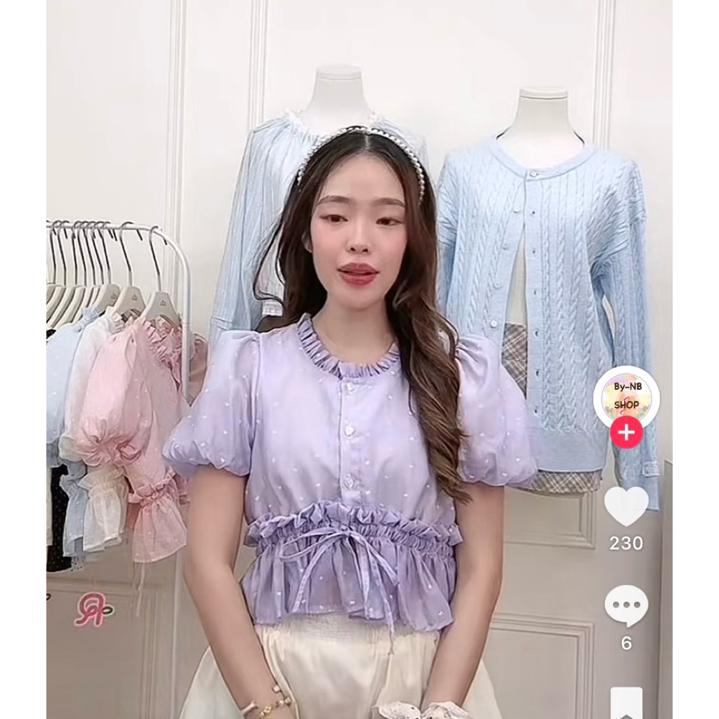 เสื้อครอป แขนตุ๊กตา แขนบอลลูน ผ้าทวิต เสื้อคลุม แขนระบาย ผูกไหล่ ปาดไหล่ สายเดี่ยวY2K ออกงาน หรูหรา 