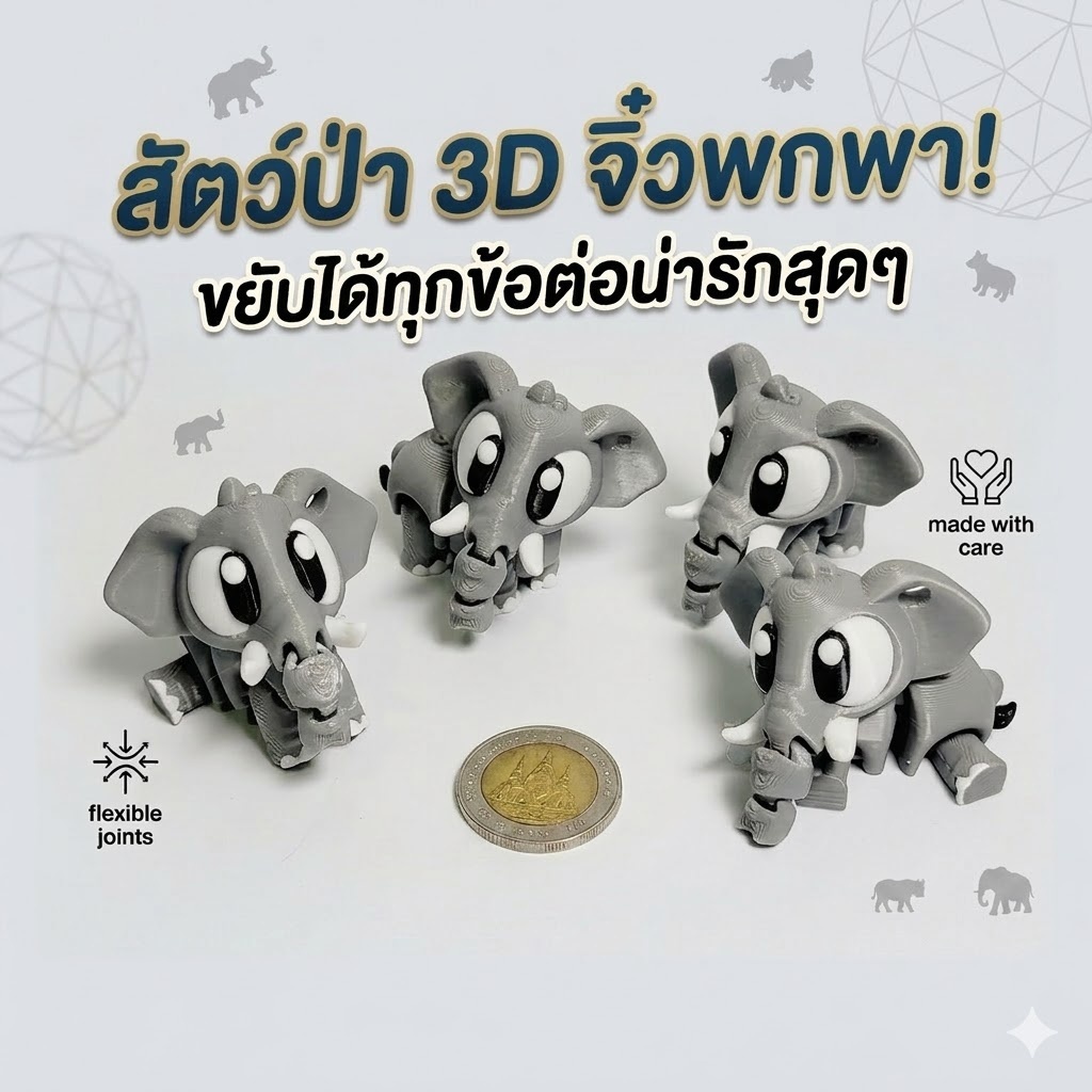 โมเดล 3D ขยับได้ทุกข้อต่อ ของเล่นแก้เครียด 3D Print สัตว์ป่าจิ๋วพกพาน่ารัก ของสะสม