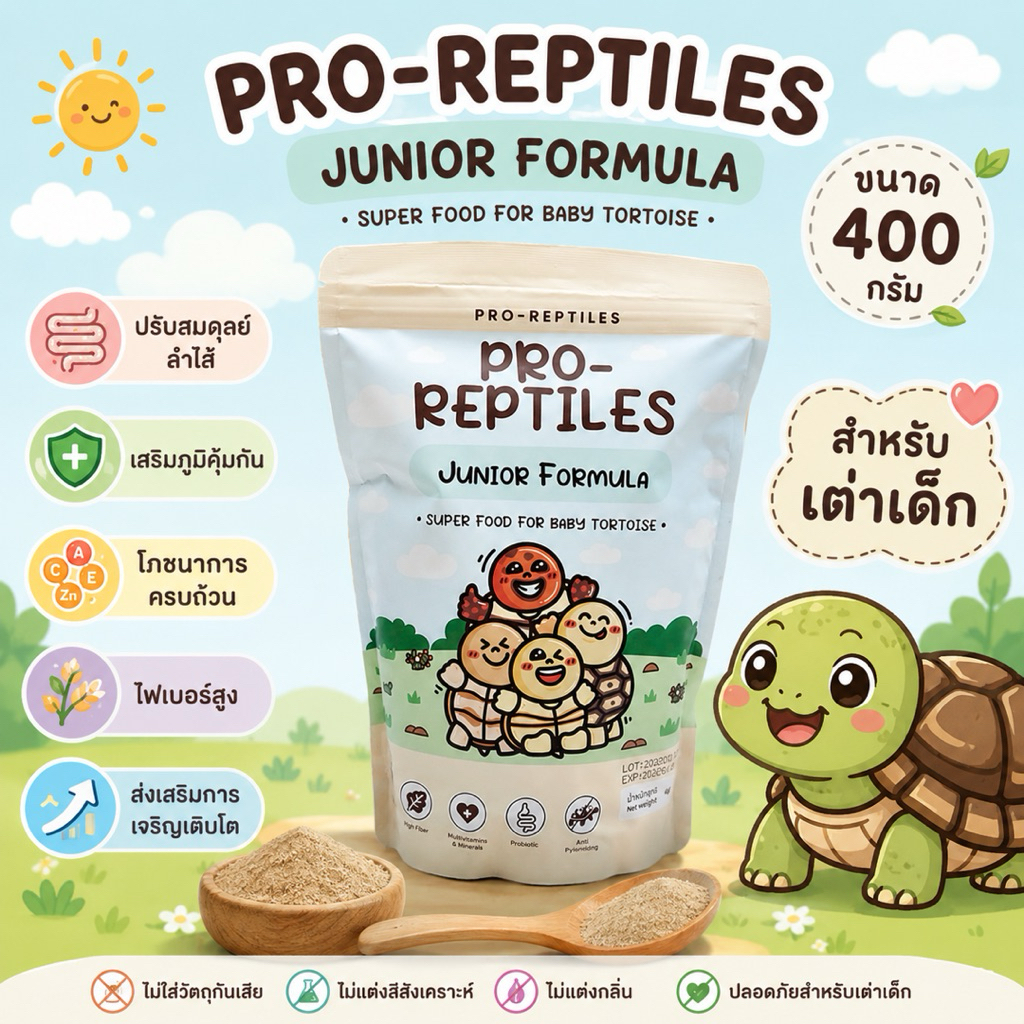 อาหารเต่าเด็ก PRO-REPTILES Junior Formula สูตรโภชนาการครบถ้วน ขนาด 400 กรัม