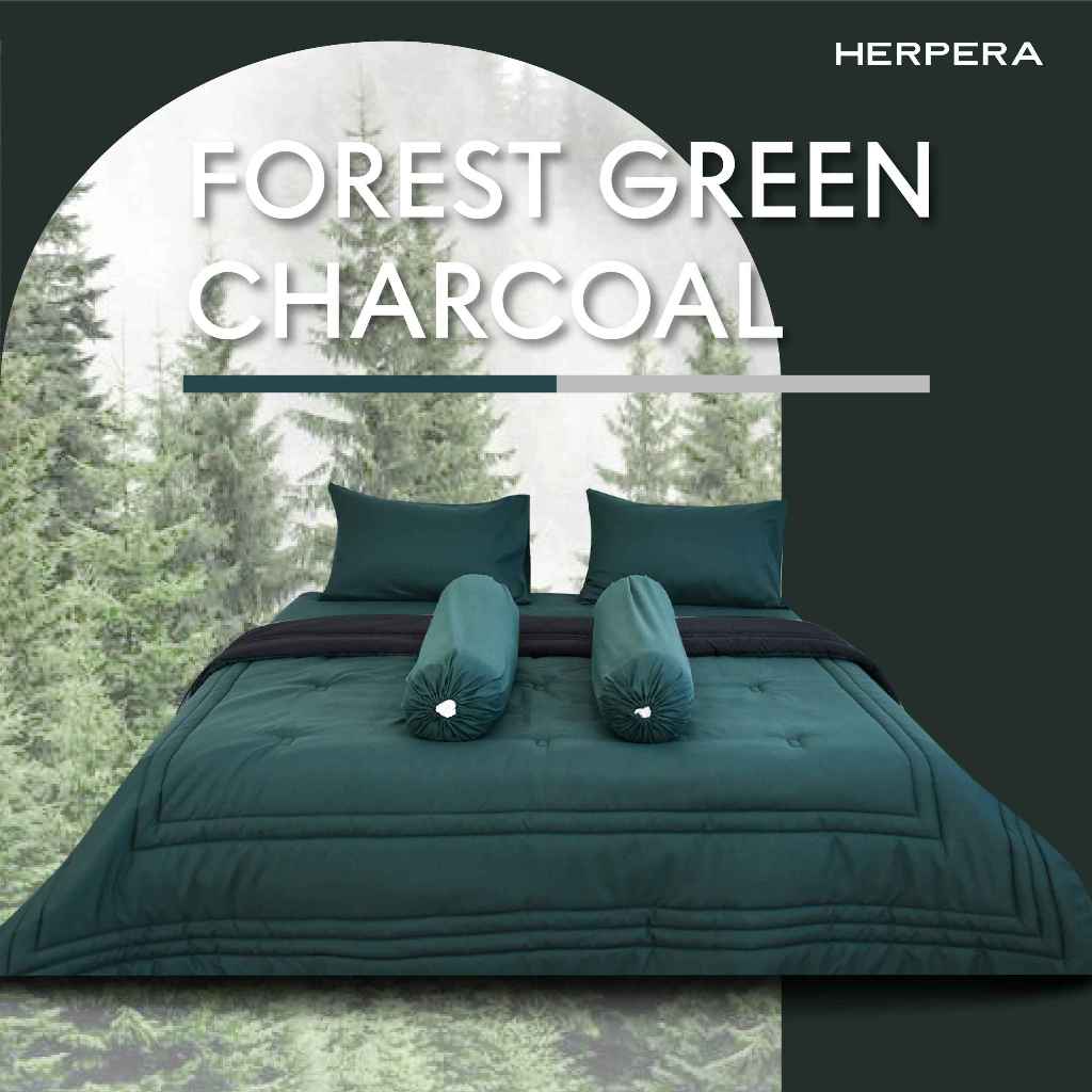 HERPERA ผ้าปูที่นอน ชุดเครื่องนอน พร้อมผ้านวมทูโทน สีเขียวxสีดำ ขนาด 3.5 ฟุต 5 ฟุต 6 ฟุต