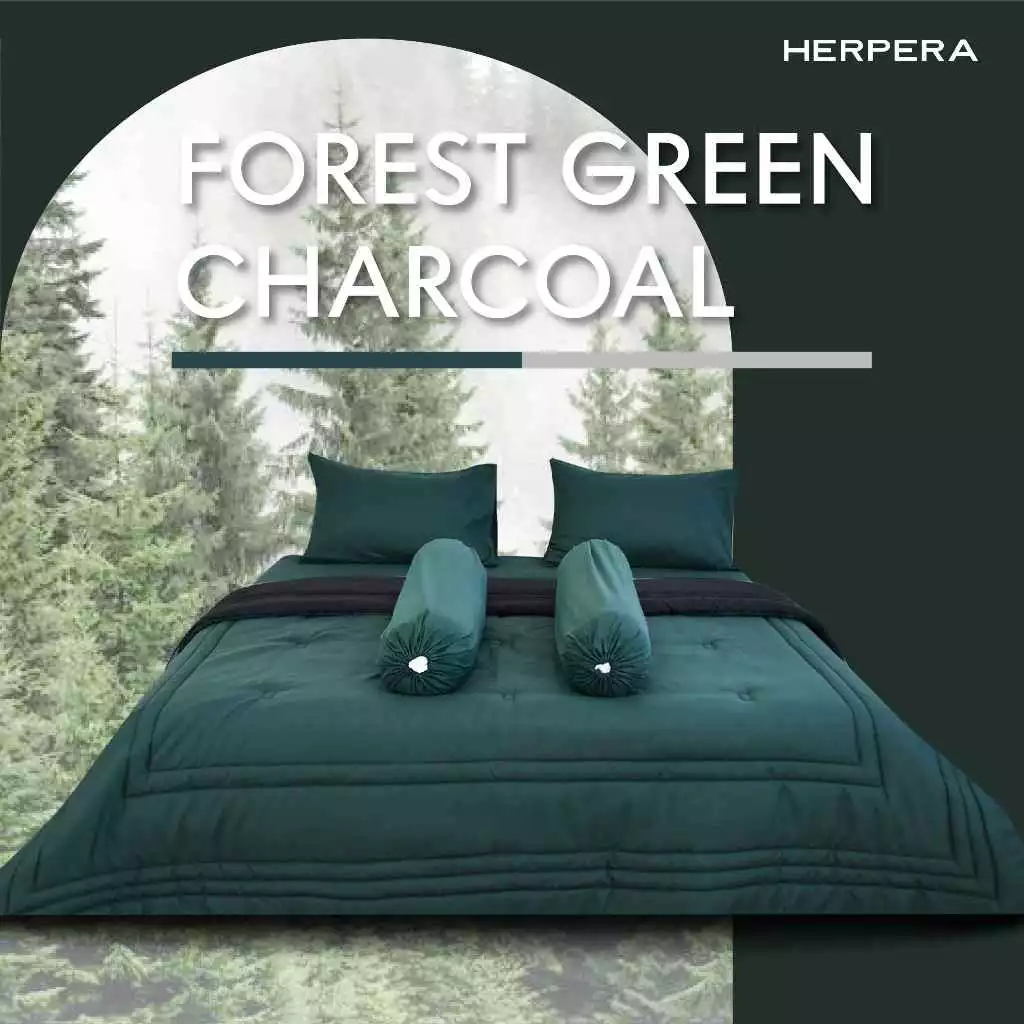 HERPERA ชุดเครื่องนอนพร้อมผ้านวมทูโทน เขียว/ดำ 3.5/5/6 ฟุต