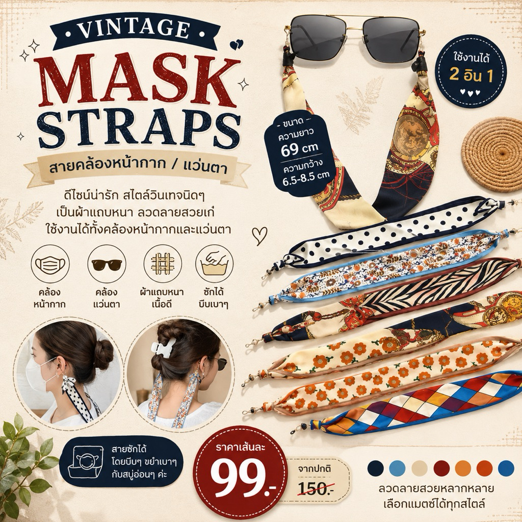 VINTAGE MASK STRAPS สายคล้องหน้ากาก สายคล้องแว่น(ACC116)