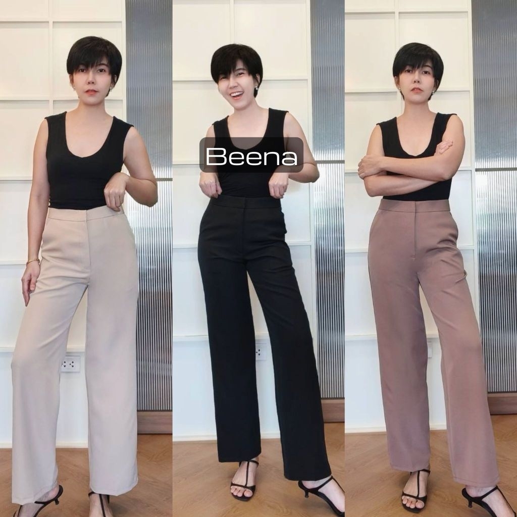กางเกง แบรนด์ ม๊าฟิตเปรี๊ยะรุ่น BEENA สำหรับสาวสูงน้อย ต้องการกระบอกกลางขอบเรียบ ไม่มีจีบหน้า เนื้อผ้านุ่ม