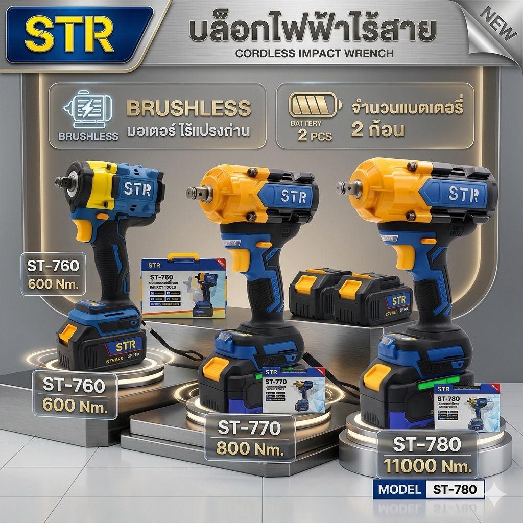 STR บล็อกแบต บล็อกไฟฟ้าไร้สาย 21V 1/2 นิ้ว (4หุน) มี 3 รุ่น ST-760 (600Nm) / ST-770 (800Nm) / ST-780 (1100Nm)