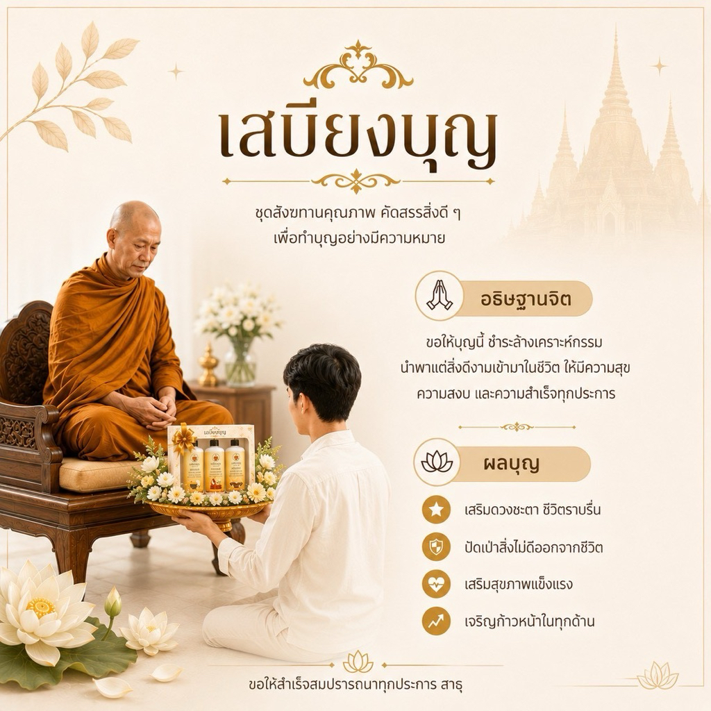 เสบียงบุญ ชุดถวายสังฆทาน ของใช้จำเป็น 3 รายการ พร้อมถวาย