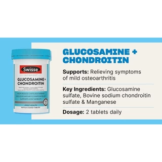 Swisse Glucosamine + Chondroitin วิตามินบรรเทาข้อเข่าเสื่อม 90เม็ด EXP10/2028