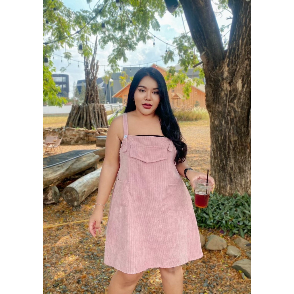 เอี๊ยมกระโปรงพลัสไซส์ เดรสสาวอวบ กระโปรงสายเดี่ยวใส่สบาย ลุคเกาหลี อก46