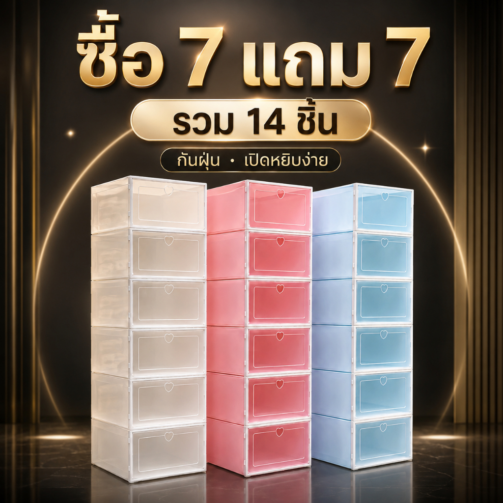 ซื้อ 7 แถม 7 กล่องใส่รองเท้า กล่องเก็บรองเท้า ฝาหน้า เปิดปิดง่าย ประกอบง่าย กันฝุ่น ส่งจากกรุงเทพ
