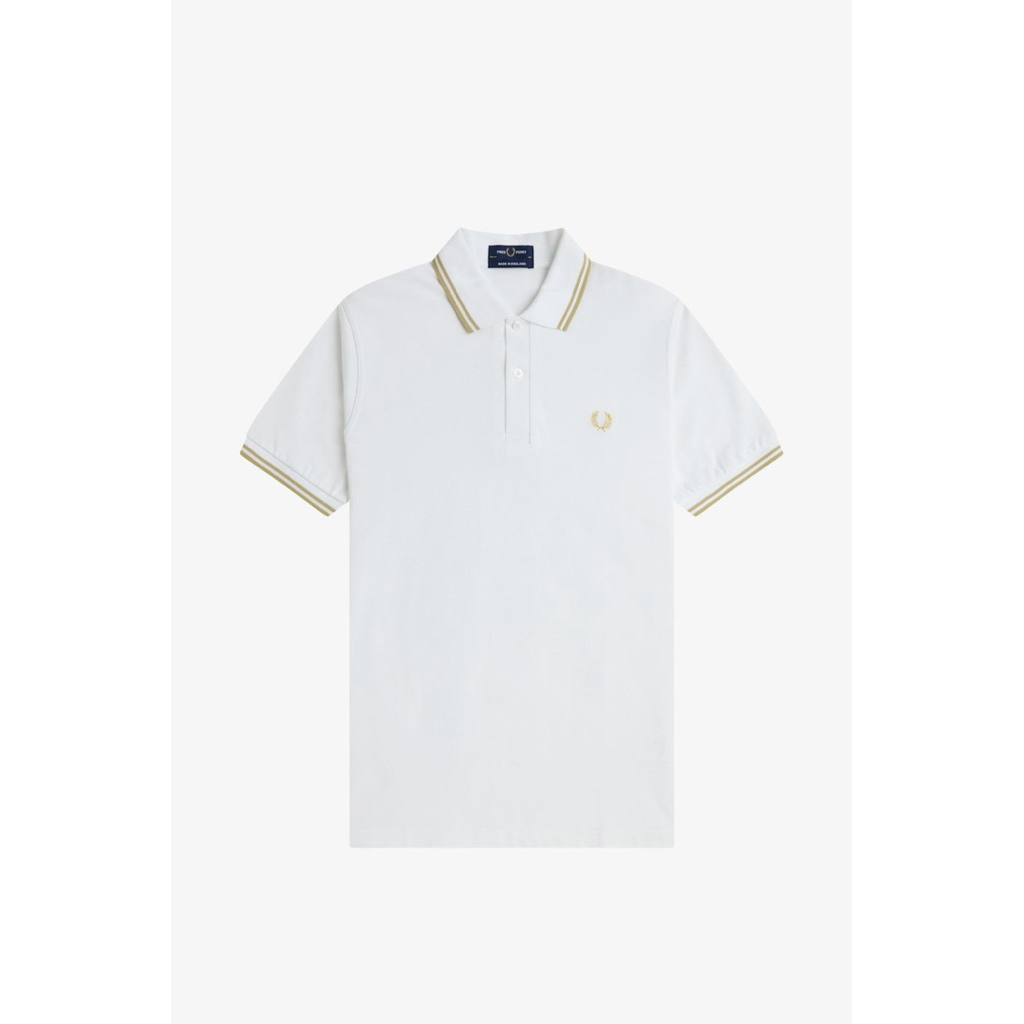 Fred Perry Twin Tipped Polo Shirt in White/Champagne (Made in England)