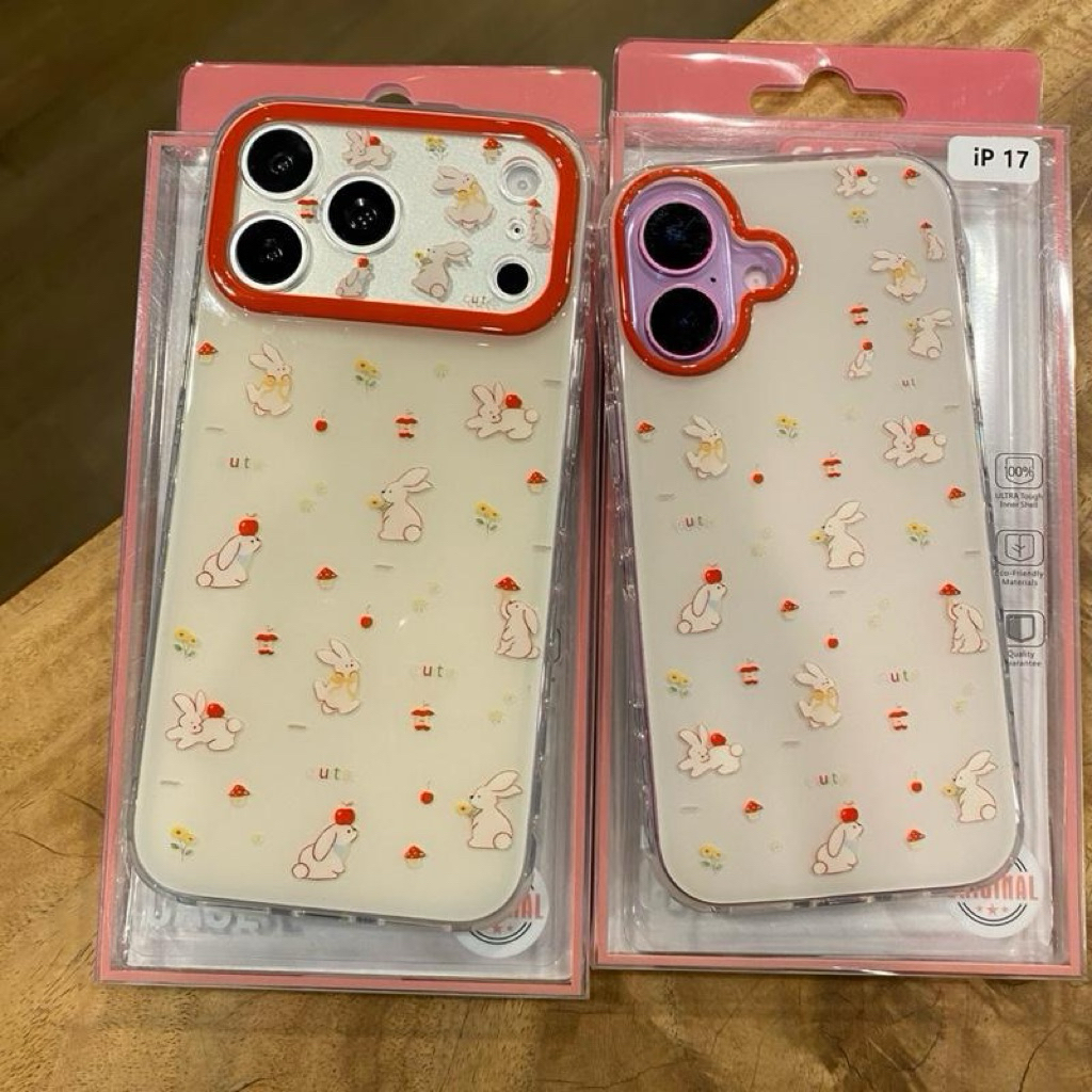 สอะครีลิคสกรีนลายน้องกระต่าย ขอบนิ่มหลังแข็ง ขอบหัวใจใส ปุ่ม Camera control ปิด  รุ่น i17pro/promax กันเลนส์กล้อง
