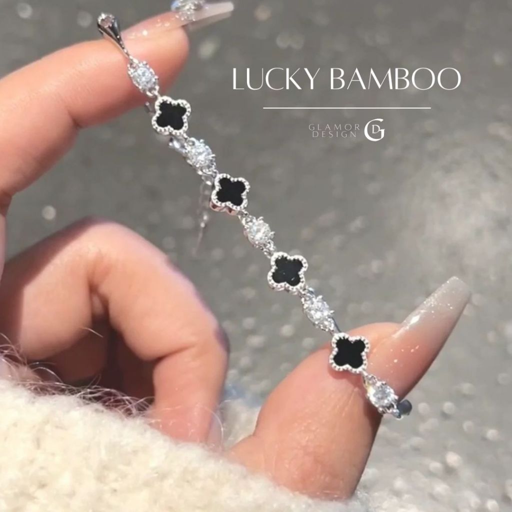 GLAMOR✨กำไลข้อมือเงินแท้ Lucky Bamboo กำไลรูปใบโคลเวอร์สี่แฉก กำไลข้อต่อไม้ไผ่ กําไลข้อมือผู้หญิง
