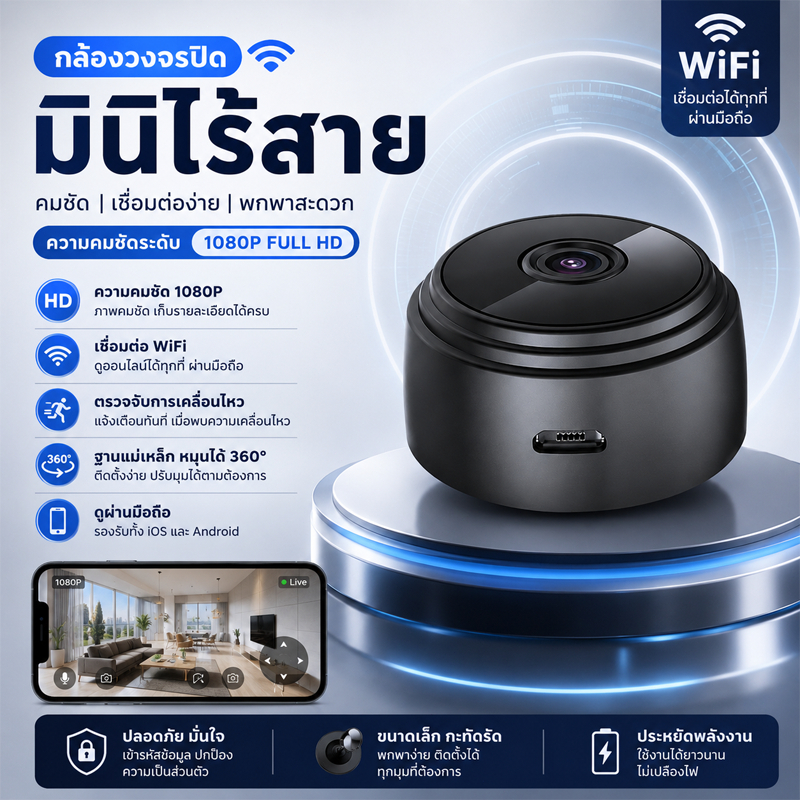 🎥กล้อง A9 Mini WiFi HD ดูสดผ่านมือถือ กล้องแอบถ่ายกลางคืนชัด ใช้เฝ้าบ้าน ร้าน รถยนต์