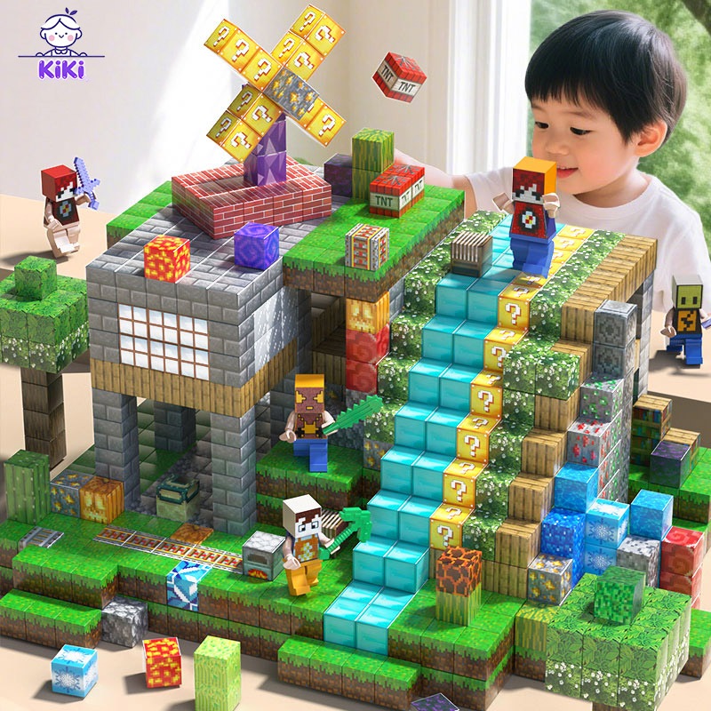 KiKi บล็อกแม่เหล็ก 100 ชิ้น/กล่อง ของเล่นตัวต่อ DIY สไตล์พิกเซล 3D เสริมพัฒนาการเด็ก STEM พร้อมส่ง