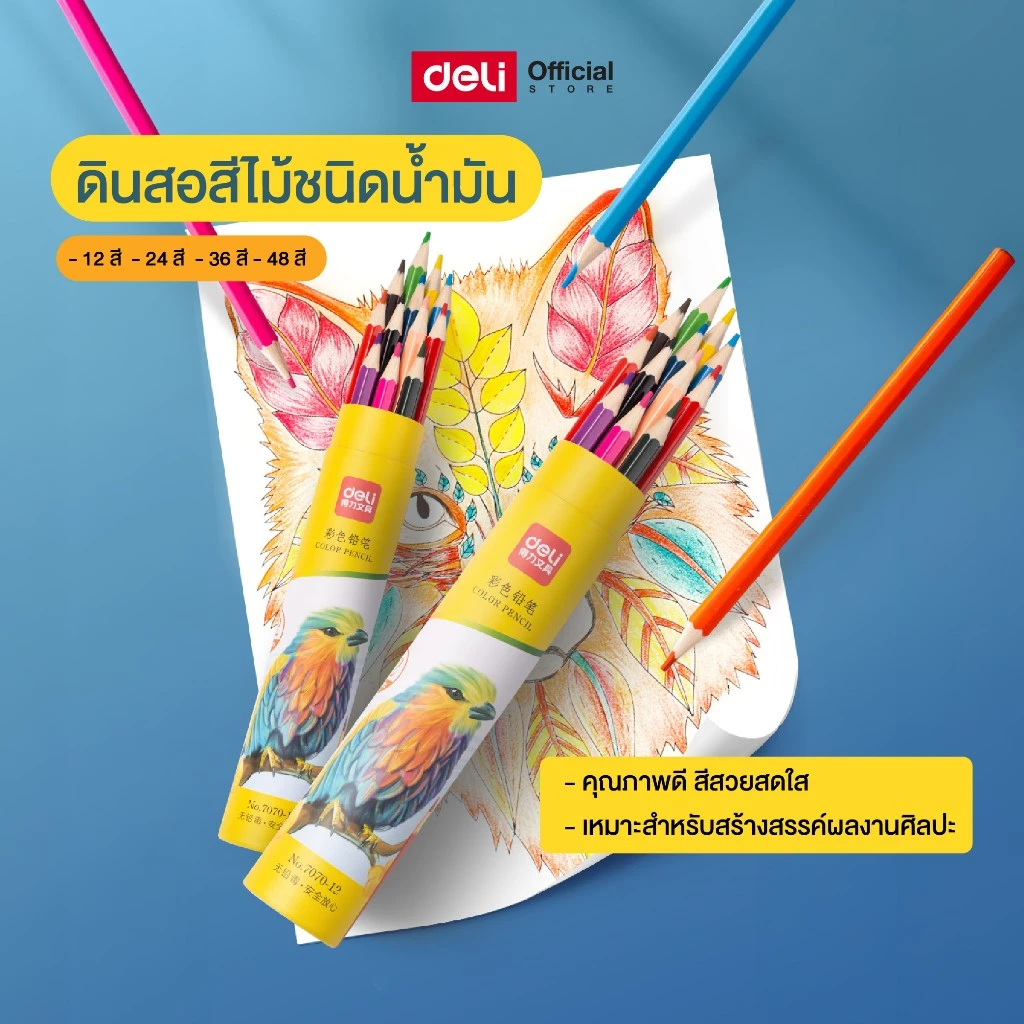 Deli 7070 Color Pencils ดินสอสีไม้ ชุด 12/24/36/48 สี (แพ็ค 1 ชุด)