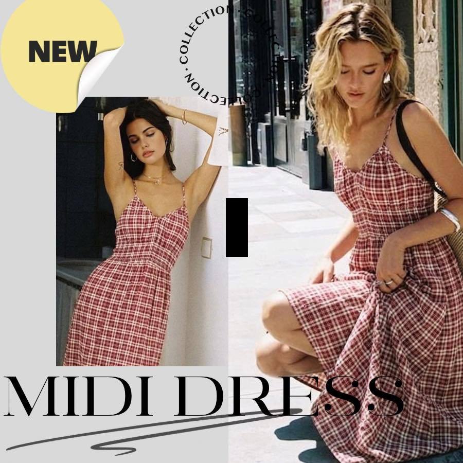 CACHE CACHE เดรสสายเดี่ยวเส้นเล็กยาวปานกลาง (Midi Dress) ทรงเอไลน์บานออก  ช่วงอกและหลังเป็นสม็อคยืดหยุ่น เพิ่มความกระชับ