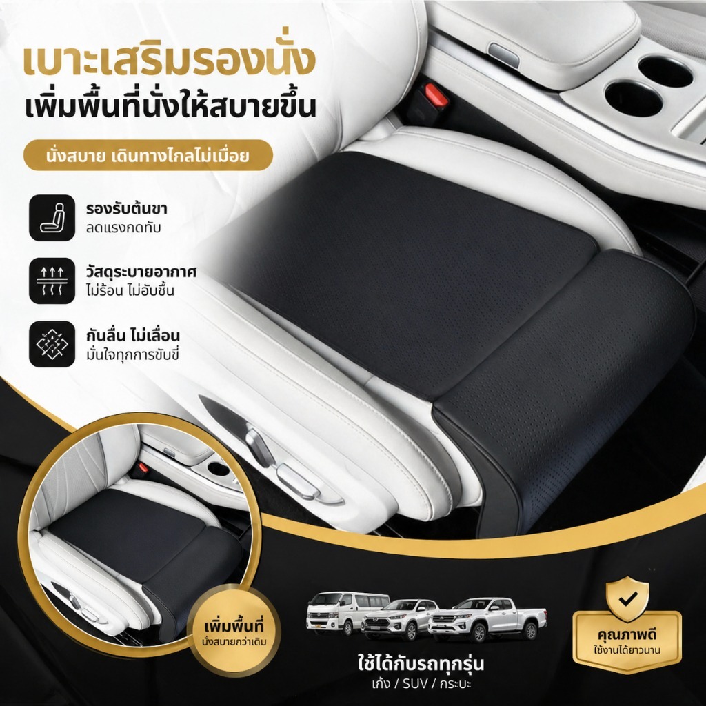 เบาะรองขาในรถยนต์ เมมโมรี่โฟม นั่งสบาย ลดเมื่อย รองรับต้นขา