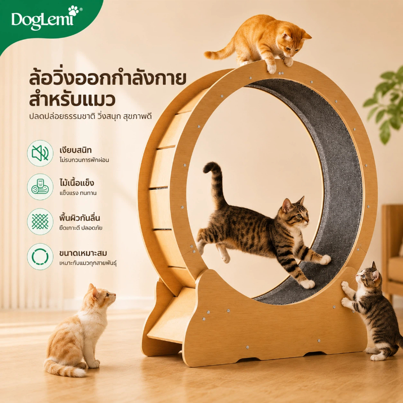 【DogLemi】ล้อวิ่งแมว วงล้อแมวไม้สไตล์ญี่ปุ่น ของเล่นแมว Indoor ช่วยแมวลดน้ำหนัก และออกกำลังกายทุกวัน