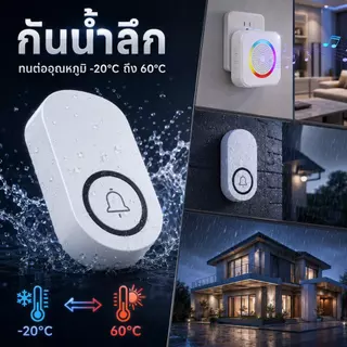 Auresonic กริ่งไร้สาย ไม่ใช้ถ่าน ไม่ต้องเดินสายไฟ ระยะ 350 เมตร 63 ริงโทน ใช้สำหรับบ้าน/ร้านค้า/สำนักงาน/อาหารค่ำ
