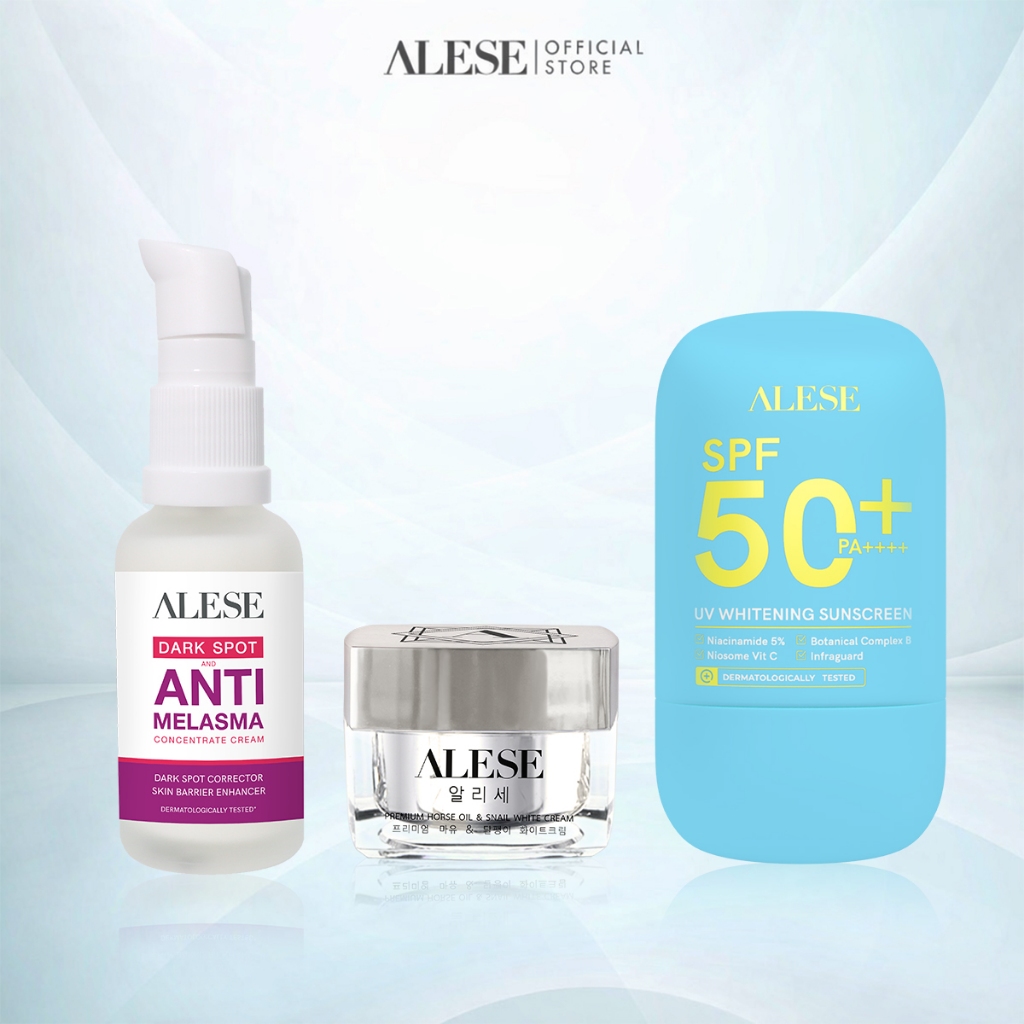 [เซตสุดคุ้ม] ALESE Premium Horse Oil & Snail 30 g + Dark Spot And Melasma 30 g + UV Whitening Sunscreen