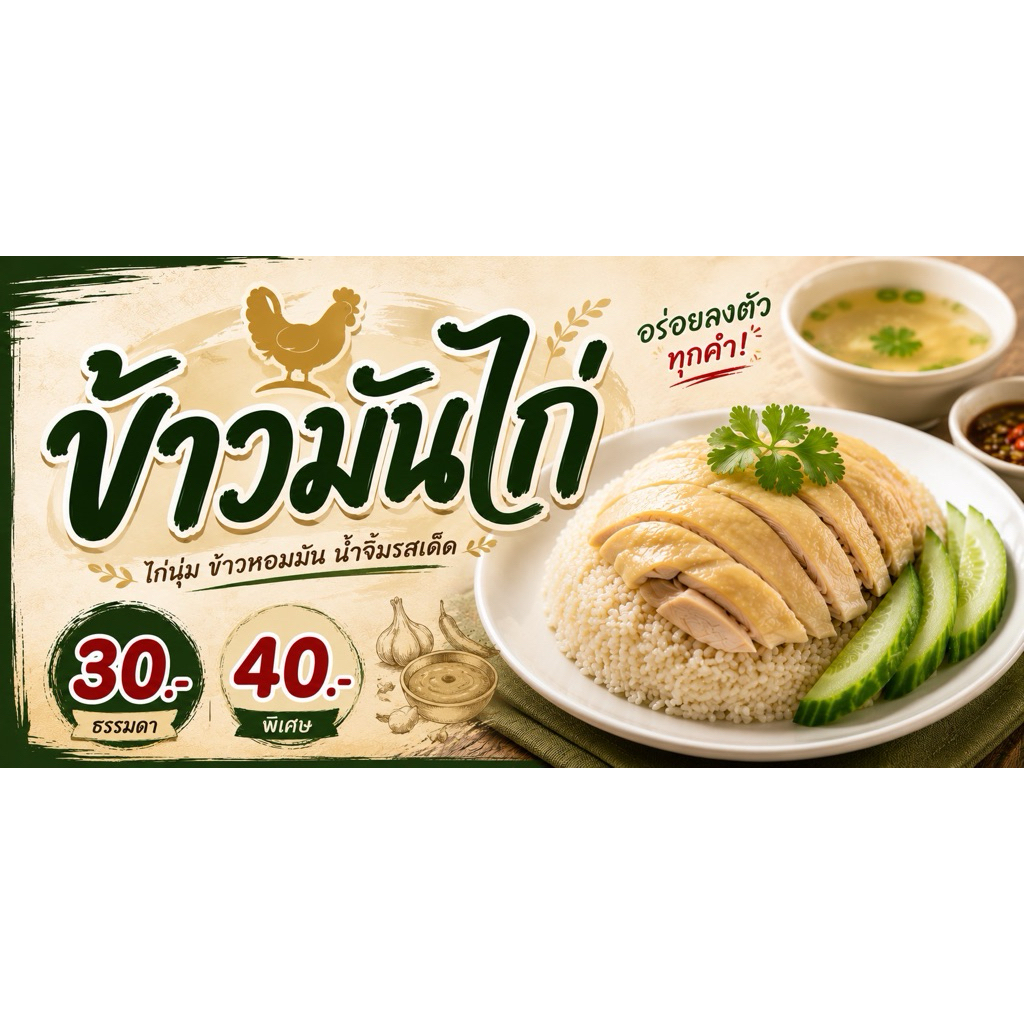 ป้ายไวนิล “ข้าวมันไก่”ขนาด 120*60เซนติเมตร (ขนาดอื่นแจ้งได้นะคะ)