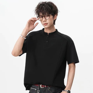 PROMANเสื้อยืดผู้ชายฮั่นครึ่งแขน เสื้อโปโลคอจีน ผ้าสปันคอตตอน ใส่สบาย ไม่ร้อน แฟชั่นสไตล์เทนนิส สำหรับผู้ชาย
