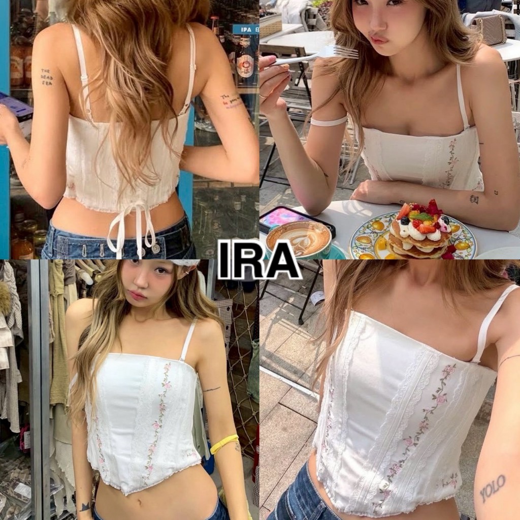 BY IRA   (2026-136)  Rossie Topเสื้อรัดตัว Bustier ปักลายดอกไม้ สำหรับผู้หญิง