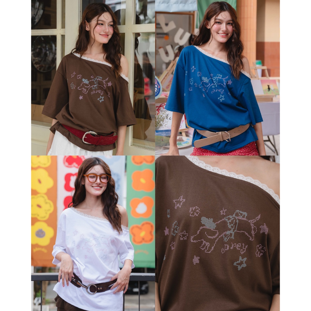 prey เสื้อปาดไหล่ dachshund oversize