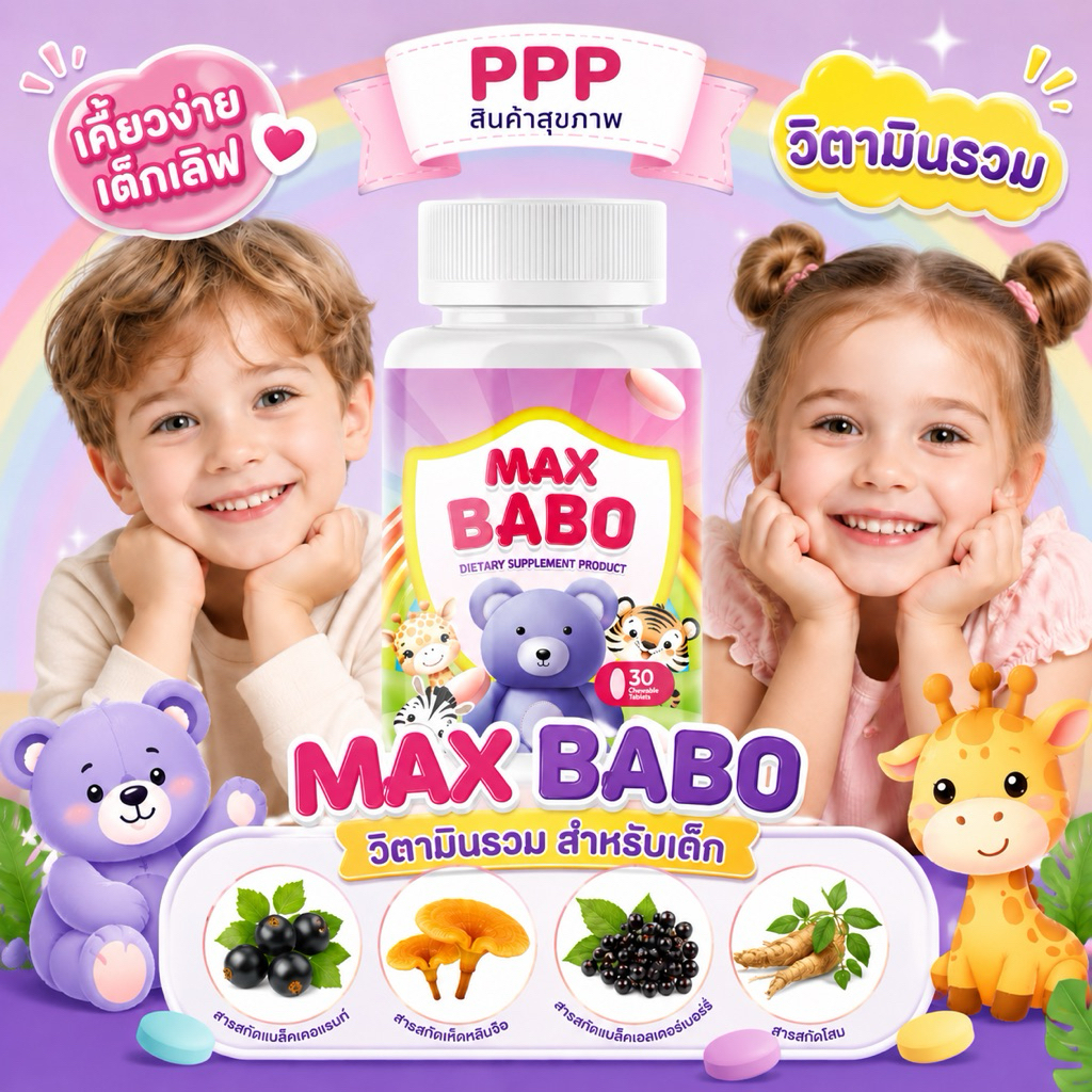 MAX BABO🐻วิตามินรวมเด็ก👧🏻 วิตามิน+แร่ธาตุ 9 ชนิด