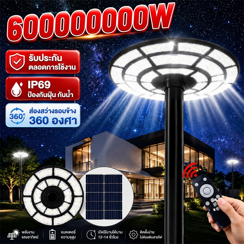 💥พส.💥 Bunny【รับประกัน30ปี】60000000Wไฟโซล่าเซลล์ ไฟโซลำเซลล์ UFO ไฟถนนยูเอฟโอ ไฟถนนled กันน้ำ ป้องกันฟ้าผ