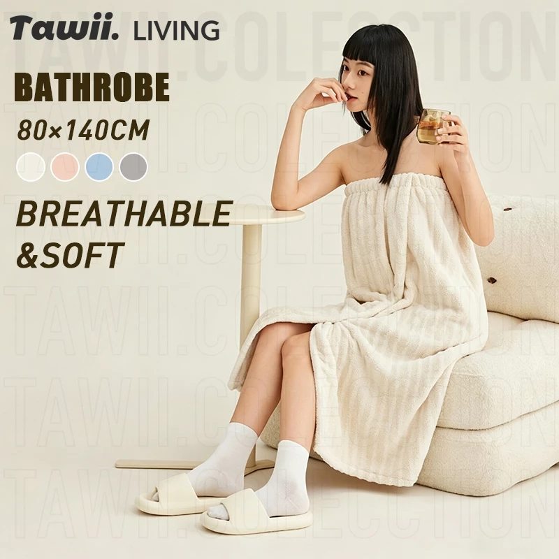 Tawii. ชุดคลุมอาบน้ํา อ่อนนุ่ม ซับน้ำดี เสื้อคลุมอาบน้ํา แห้งเร็ว One Size Bathrobe