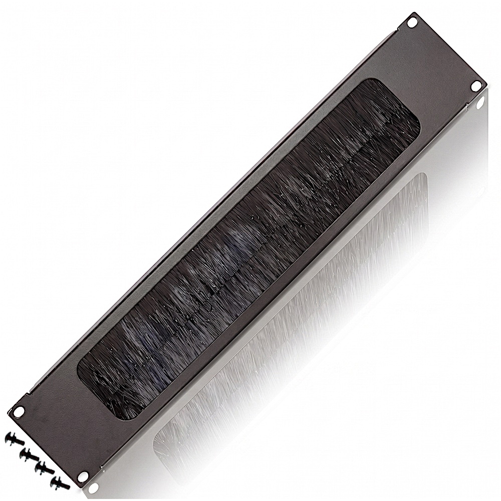 เพลทแร็คสีดำ 2U พร้อมช่องเสียบสายเคเบิล 2U Black Rack Panel with Cable Access Slot and Brushes PENN-