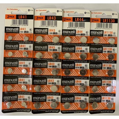 ถ่านกระดุม Maxell LR41,LR43,LR44,LR1130 Alkaline 1.5V ของแท้  (แผงละ 10 ก้อน)
