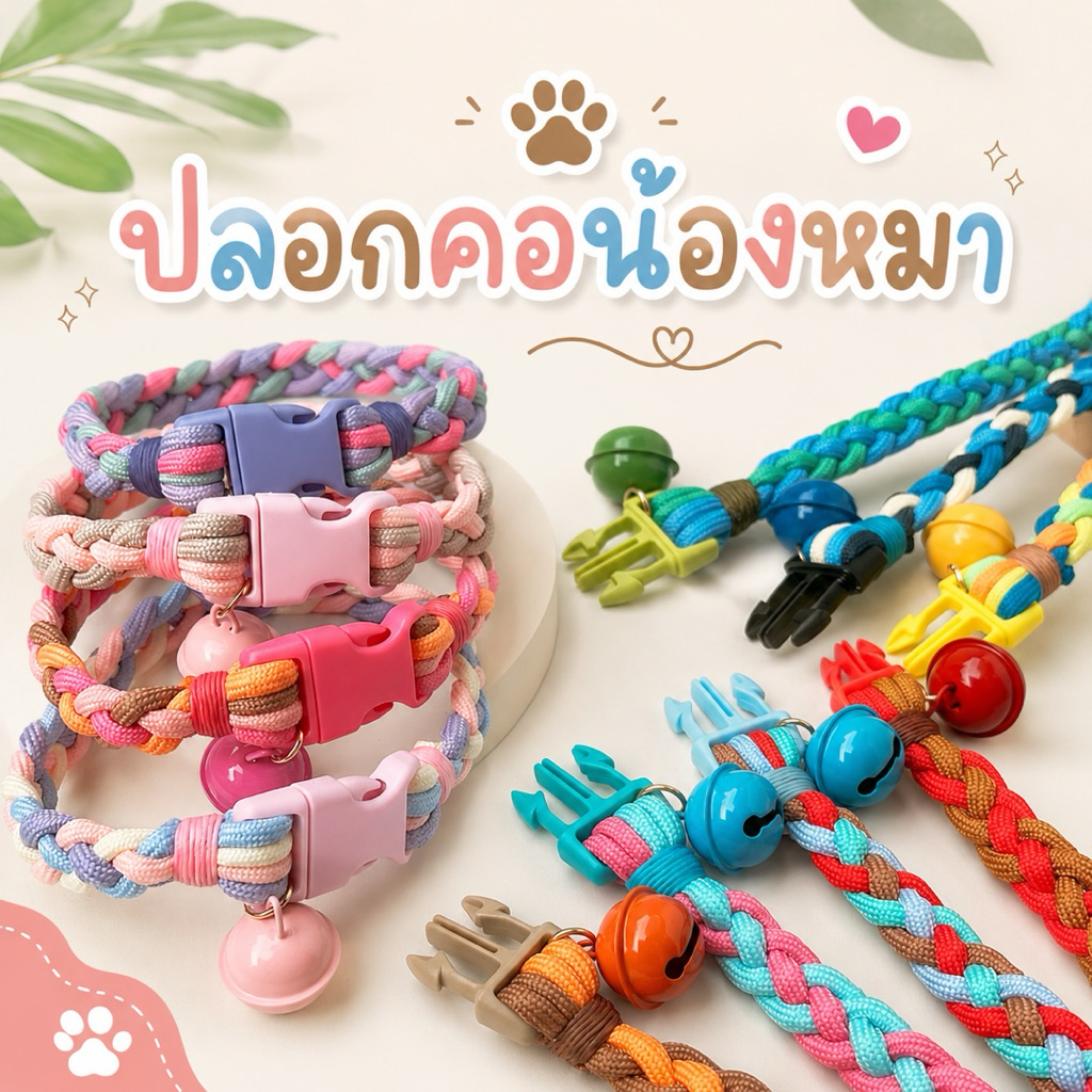 ปลอกคอน้องหมา สายถักเปียยอดนิยม เชือกนิ่ม ใส่สบาย ไม่ระคายผิว สินค้าแฮนเมดน่ารักๆ