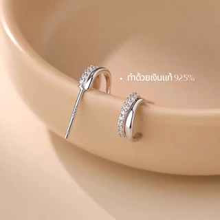 MEET💕ต่างหูเงิน Silver Duet ต่างหูเพชร ต่างหูเก๋ๆ ต่างหูแฟชั่น ตุ้มหูเงินแท้ ต่างหูผู้หญิง ต่างหู